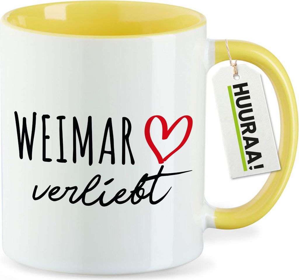 Huuraa Kaffeetasse Weimar verliebt 330ml Gelb Keramik Kaffeebecher Geschenkidee