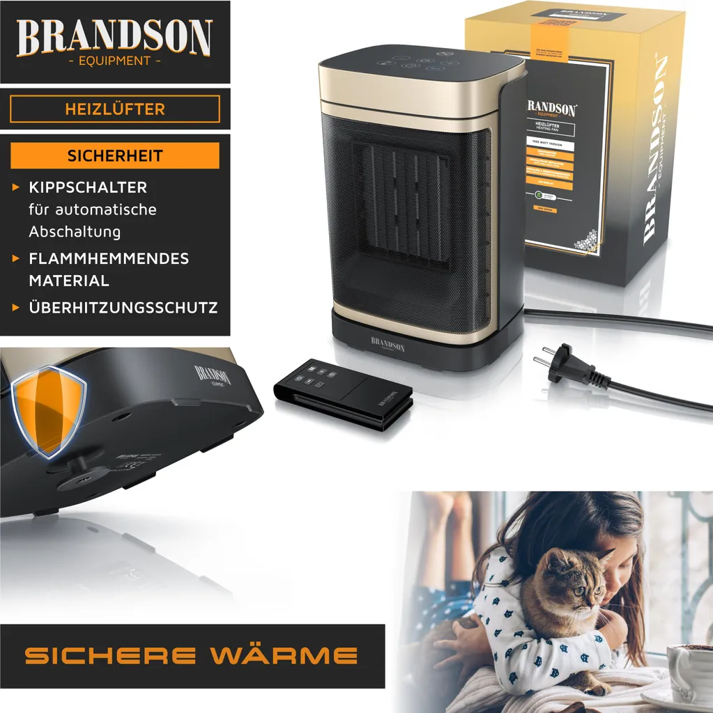 Chauffage Céramique Oscillant Brandson avec Télécommande et Thermostat
