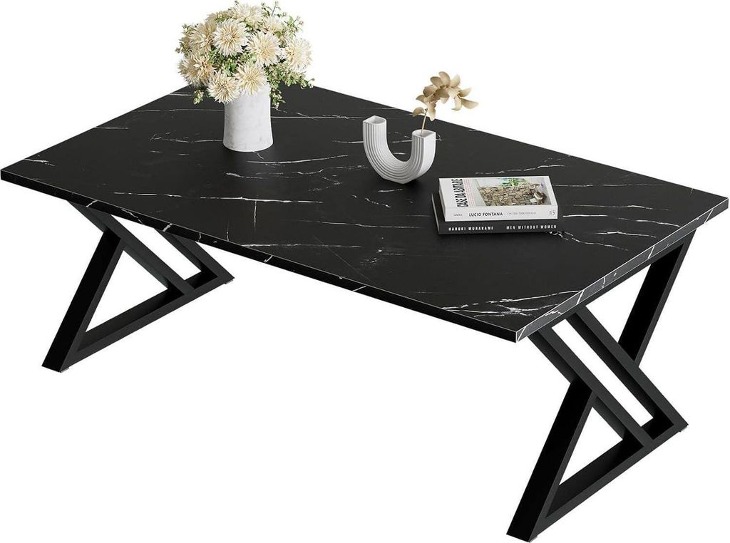Huhote Couchtisch rechteckig Schwarz Metallrahmen 100 x 40 Produktbild 