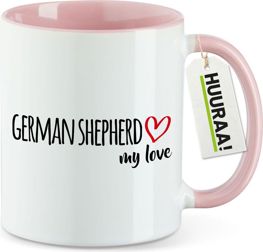 Huuraa Kaffeetasse German Shepherd my love 330ml Rosa Keramik Kaffeebecher Geschenkidee