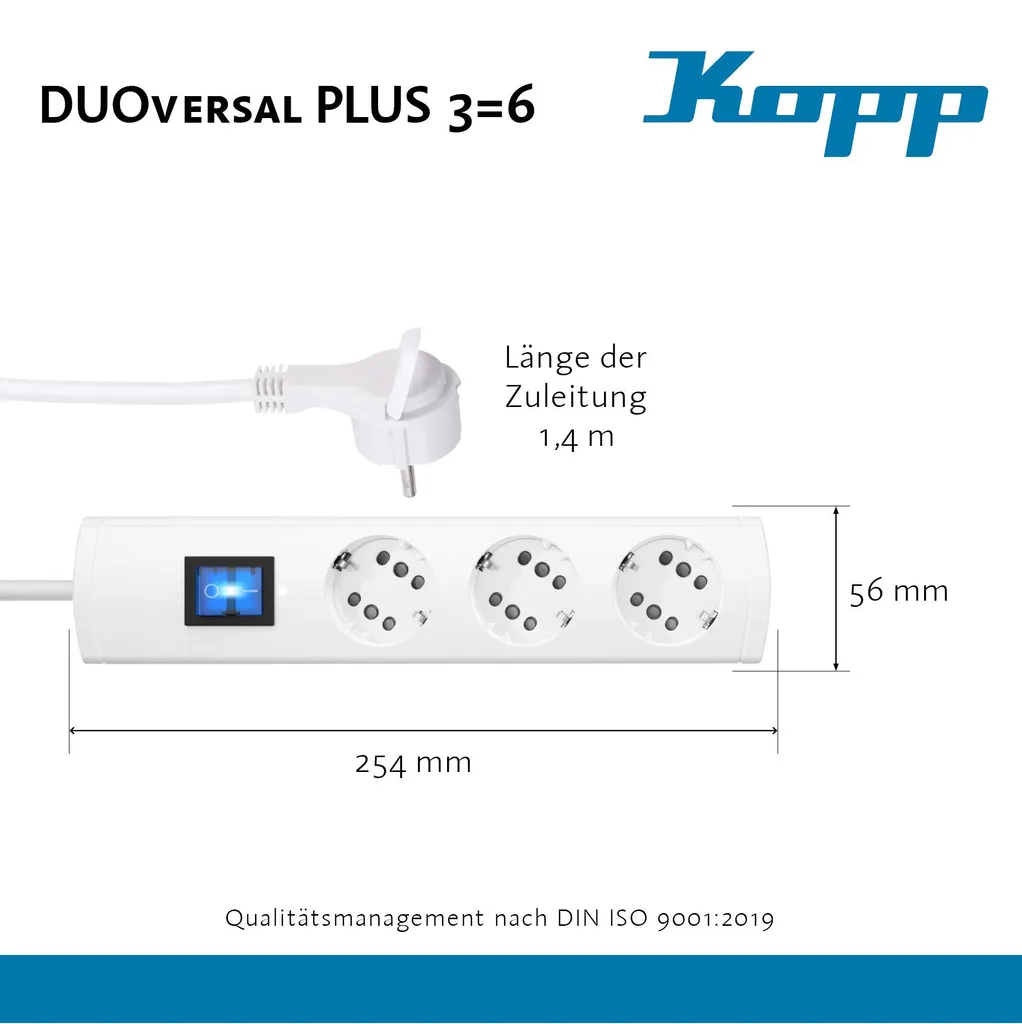 Multiprise extra plate EFB Duoversal avec interrupteur câble 1,4m - 4