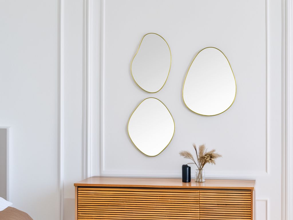 Ausgefallene Wandspiegel 3er Set im Flur, Wohnzimmer Produktbild 