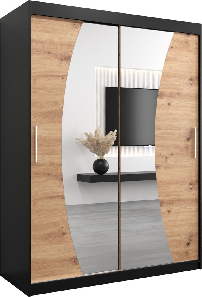 Kleiderschrank, Schiebetürenschrank Schlafzimmer, Schrank mit Spiegel WAVE 150 cm