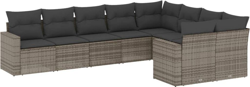 vidaXL 9-tlg. Garten-Sofagarnitur mit Kissen Grau Poly Rattan