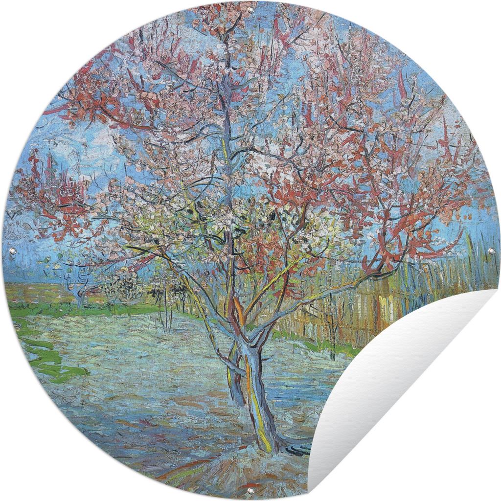 MuchoWow Gartenposter Outdoor-Poster Rund Der rosa Pfirsichbaum - Vincent van Gogh Ø 150 cm Gartendeko Rundes Poster draußen