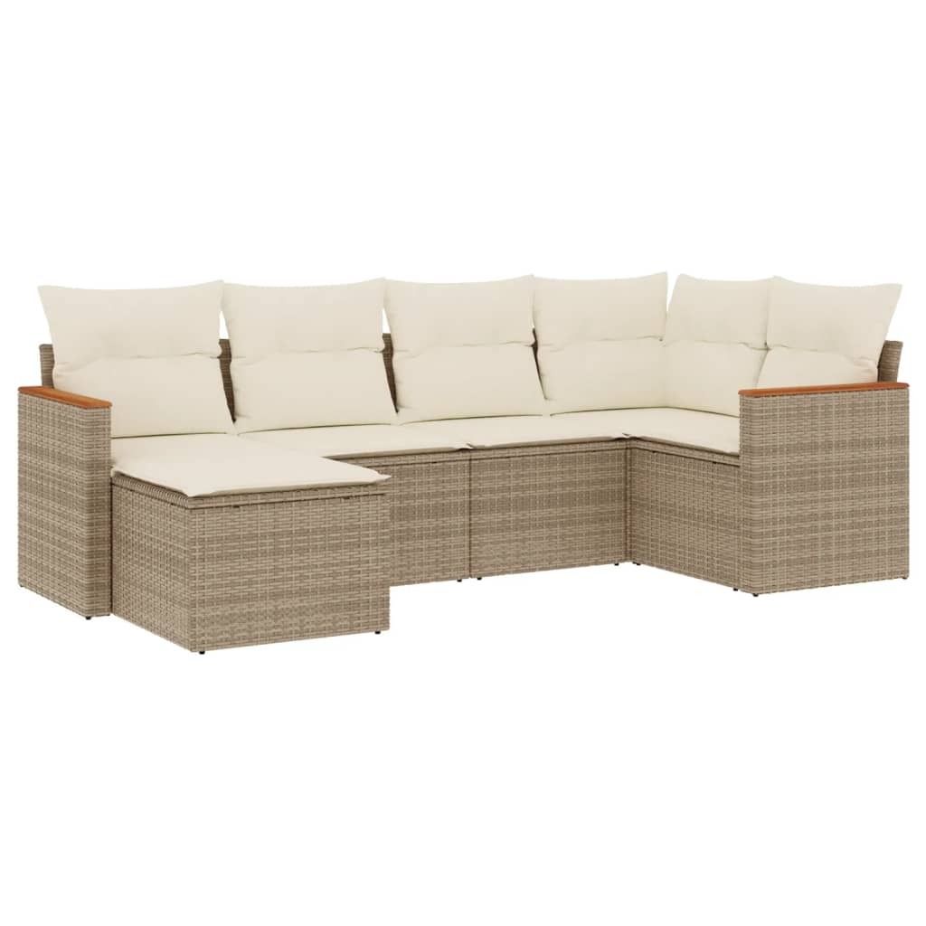 "2026 Aktion" 6-tlg. Garten-Lounge-Set - elegantes Design - Sitzgruppe/Gartengarnitur - mit Kissen Beige Poly Rattan - Terassenmöbel NeuMöbel190769