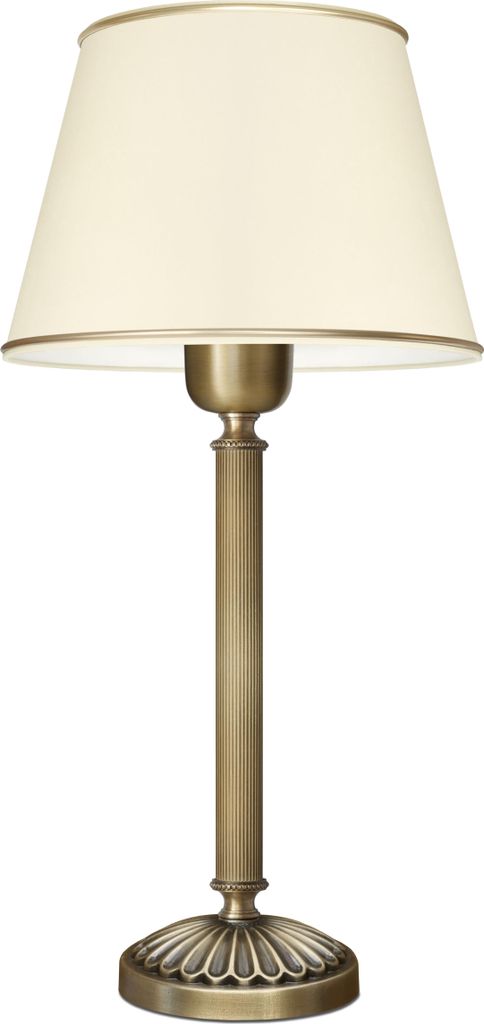 Messing Tischleuchte italienische Messinggussteile Lampenschirm Ecru H42cm Ø20cm E27 Goldpatina 60W Schreibtisch waschbarer Schirm