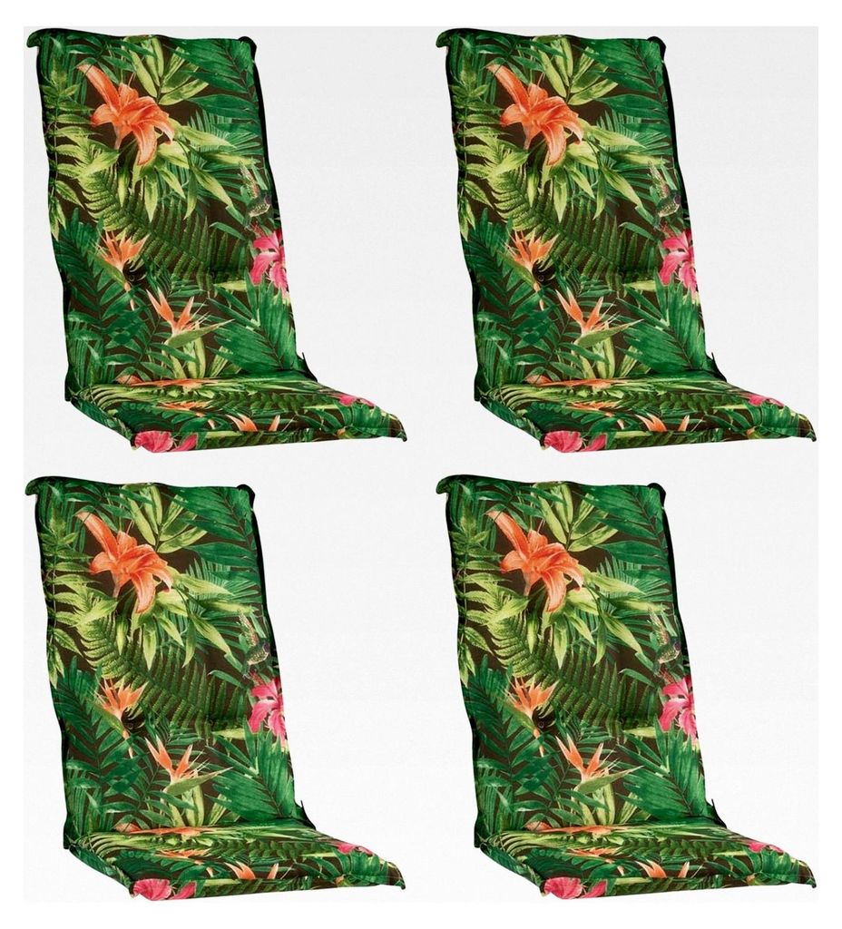 Gartenstuhlauflagen Hochlehner 4er Set - 120 x 50 cm - Grün - Dschungelmuster - Baumwolle - Polyester