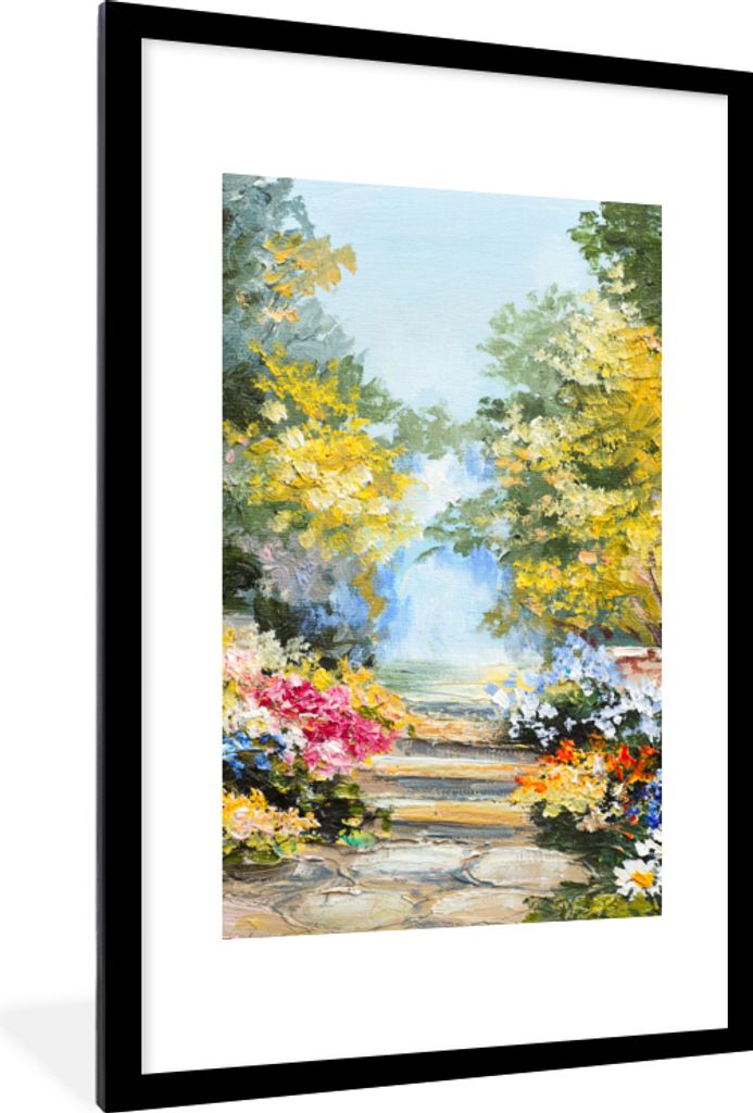 MuchoWow Gerahmtes Poster Malerei - Blumen - Natur - Ölfarbe 60x90 cm - Poster mit Schwarzem Bilderrahmen Wandposter Rahmen Foto Bilder - Dekora...