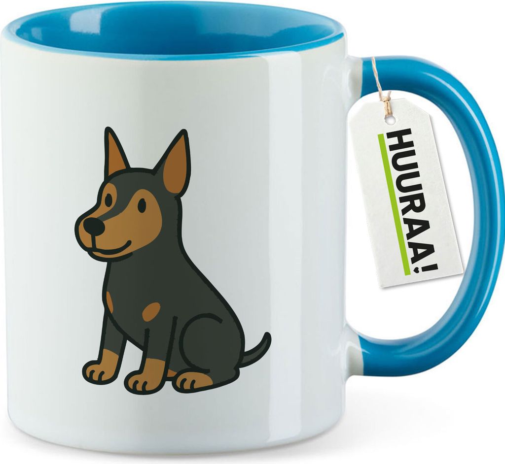 Huuraa Kaffeetasse Pinscher Comic Pinschi 330ml Blau Keramik Kaffeebecher Geschenkidee