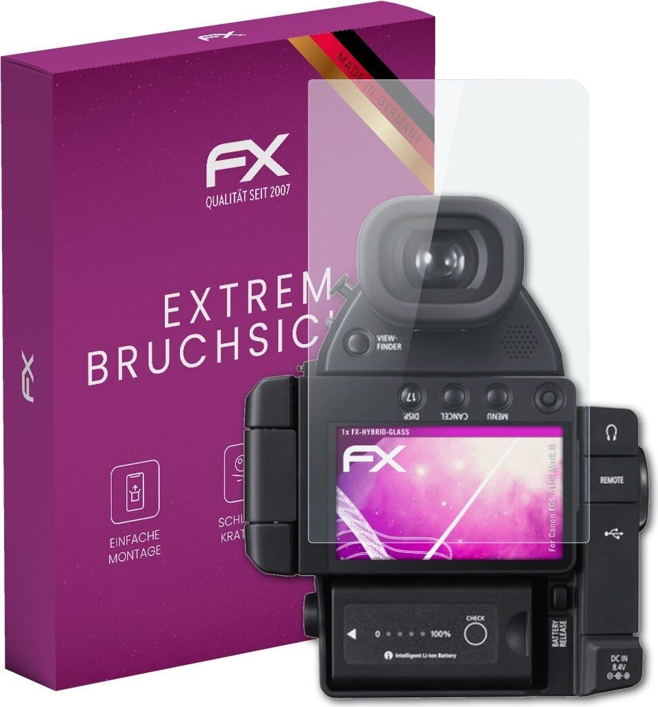 atFoliX FX-Hybrid-Glass Displayfolie kompatibel mit Canon EOS C100 Mark II Glasfolie
