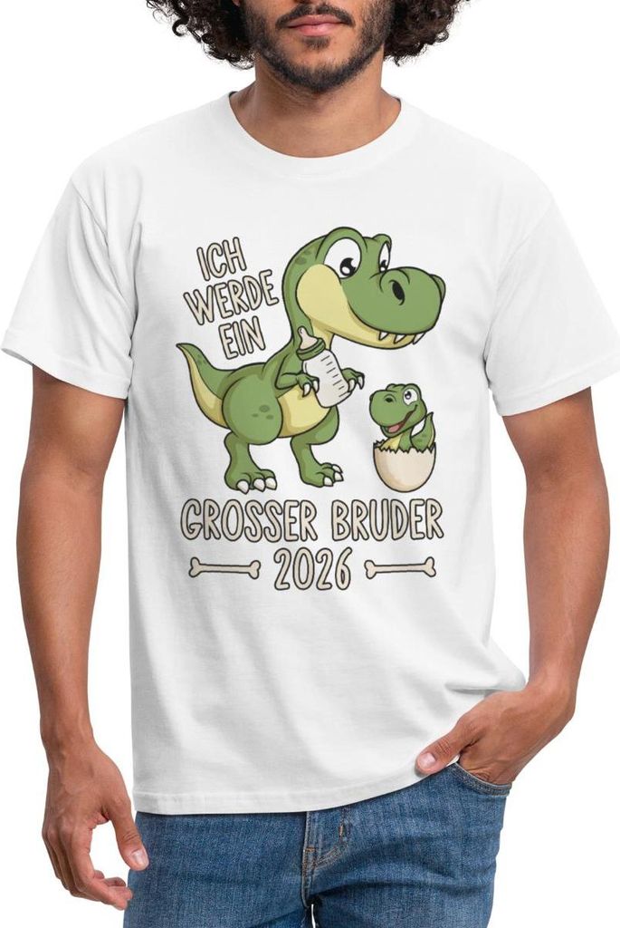 Spreadshirt Großer Bruder 2026 Ei Baby Dino Dinosaurier Männer T-Shirt, XL, Weiß