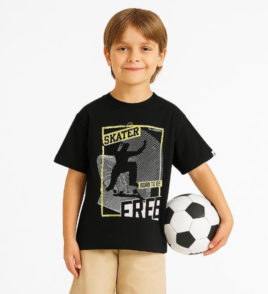 T-Shirt für Jungen – „Good Times“ – 100 % Baumwolle – Größe 134, Alter 9 Jahre - Schwarz