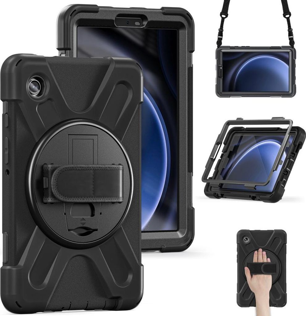 Samsung Galaxy Tab A9 Hülle - Heavy Duty Case mit Schultergürtel - Schwarz