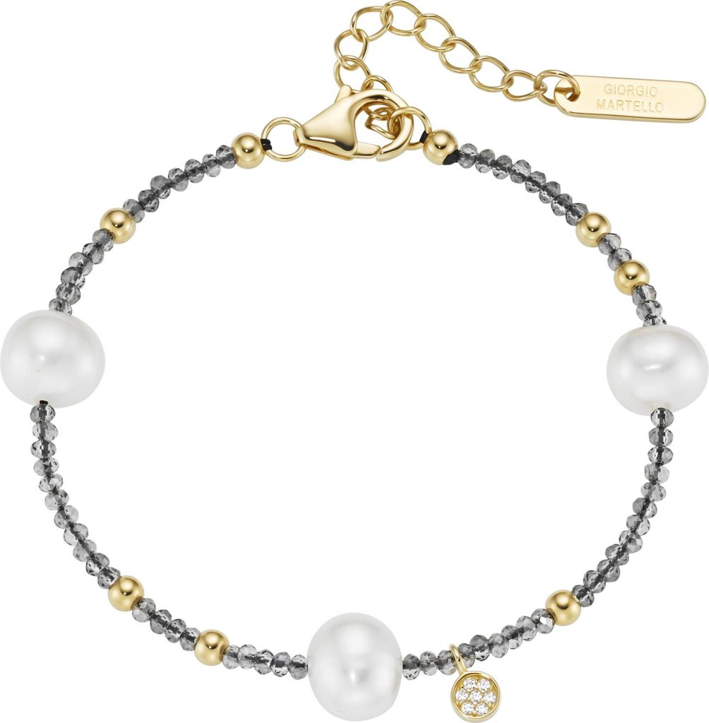 Armband Giorgio Martello Milano mit Süßwasser-Perlen und Ziersteinen, Silber 925 Gold 19 cm