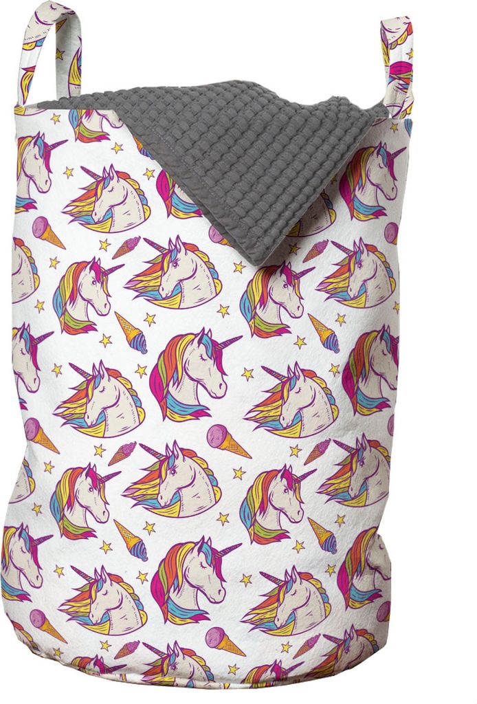 ABAKUHAUS Unicorn-Party Wäschesack, Zauberpferd Ice Cream, Wäschekorb mit Griffen Kordelzugverschluss für Waschsalons, 33 cm breit x 49 cm hoch,...
