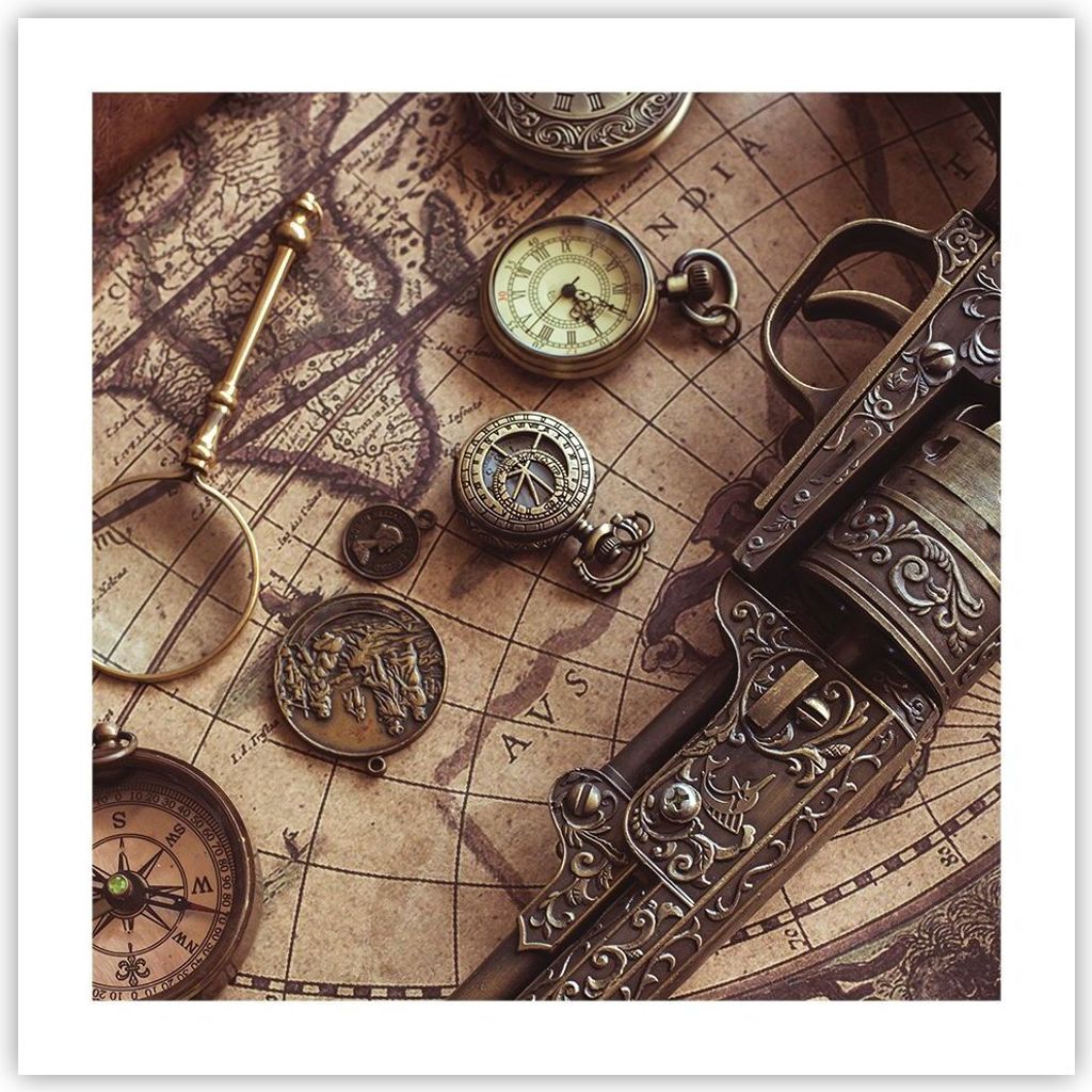 Poster - Poster ohne Rahmen - Kartographie Vintage Kompass - 50x50 cm - Wand Bild - Wanddeko - Wandbilder - Kunstposter - Wandposter - Bilder - Kun...