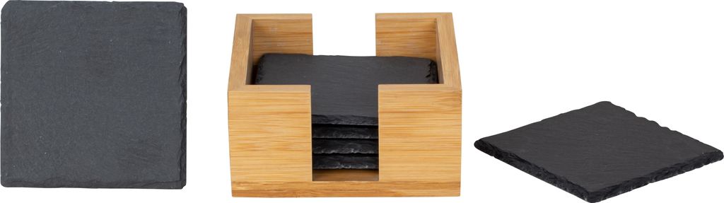 Schiefer Untersetzer Set (6 Stück) inkl. Holzbox – Dekorative Untersetzer aus 100% Natur Schieferplatten 10x10 cm Materialstärke 4-6 mm