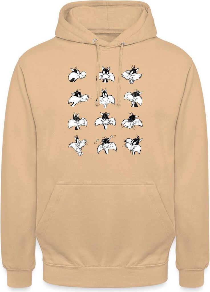 Spreadshirt Looney Tunes Sylvester Charakter Gesichtsausdrücke Uni Hoodie, XL, Pfirsich