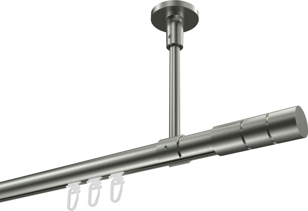 Interdeco Innenlaufstange / Gardinenstange mit Innenlauf Edelstahl-Optik, Typ Sonette Elanto (Rillenzylinder) Deckenmontage, 20 mm Ø 1-läufig, 10...