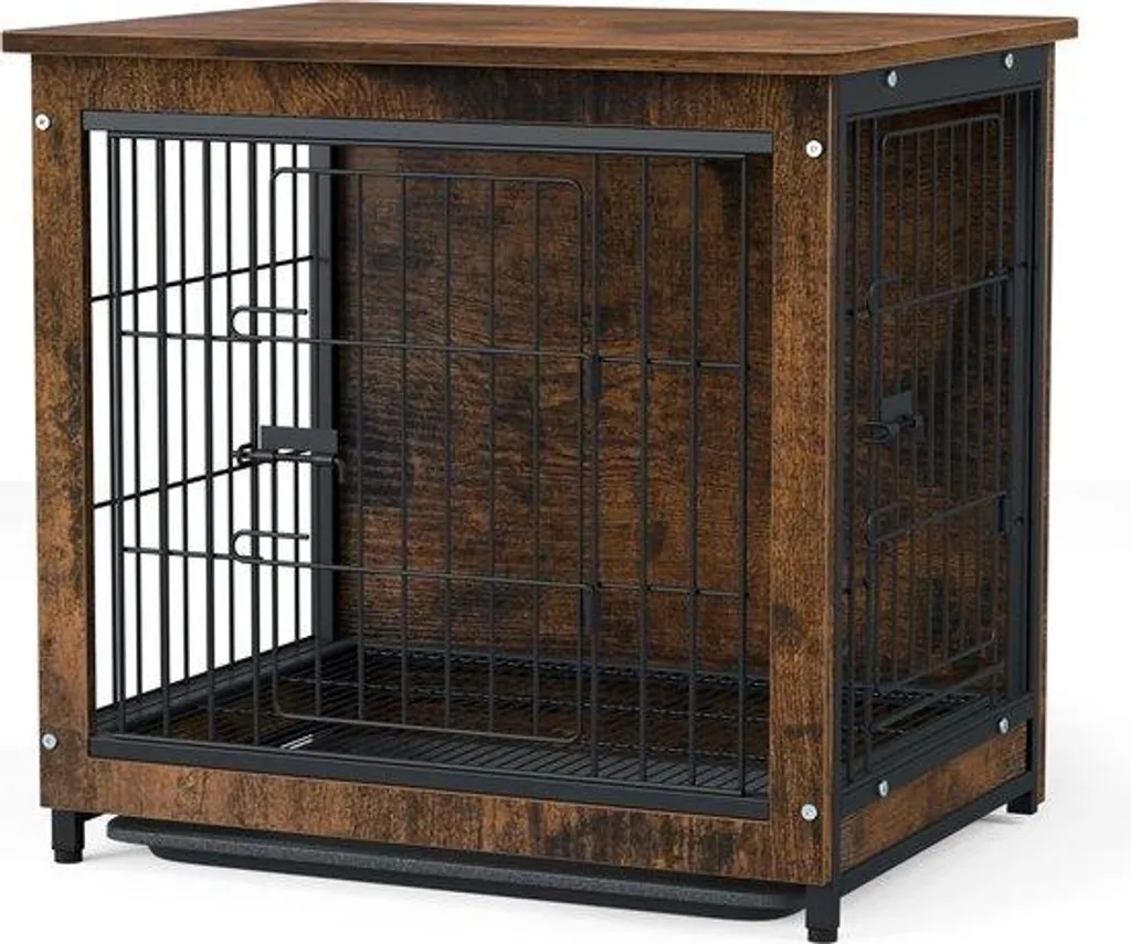 Lit pour chien en bois vintage robuste avec table : fini le désordre !
