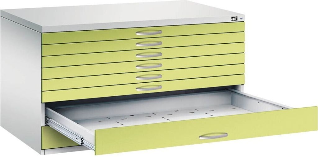 CP 7200 Planschrank lichtgrau, viridingrün 8 Schubladen 135,0 x 96,0 x 76,0 cm