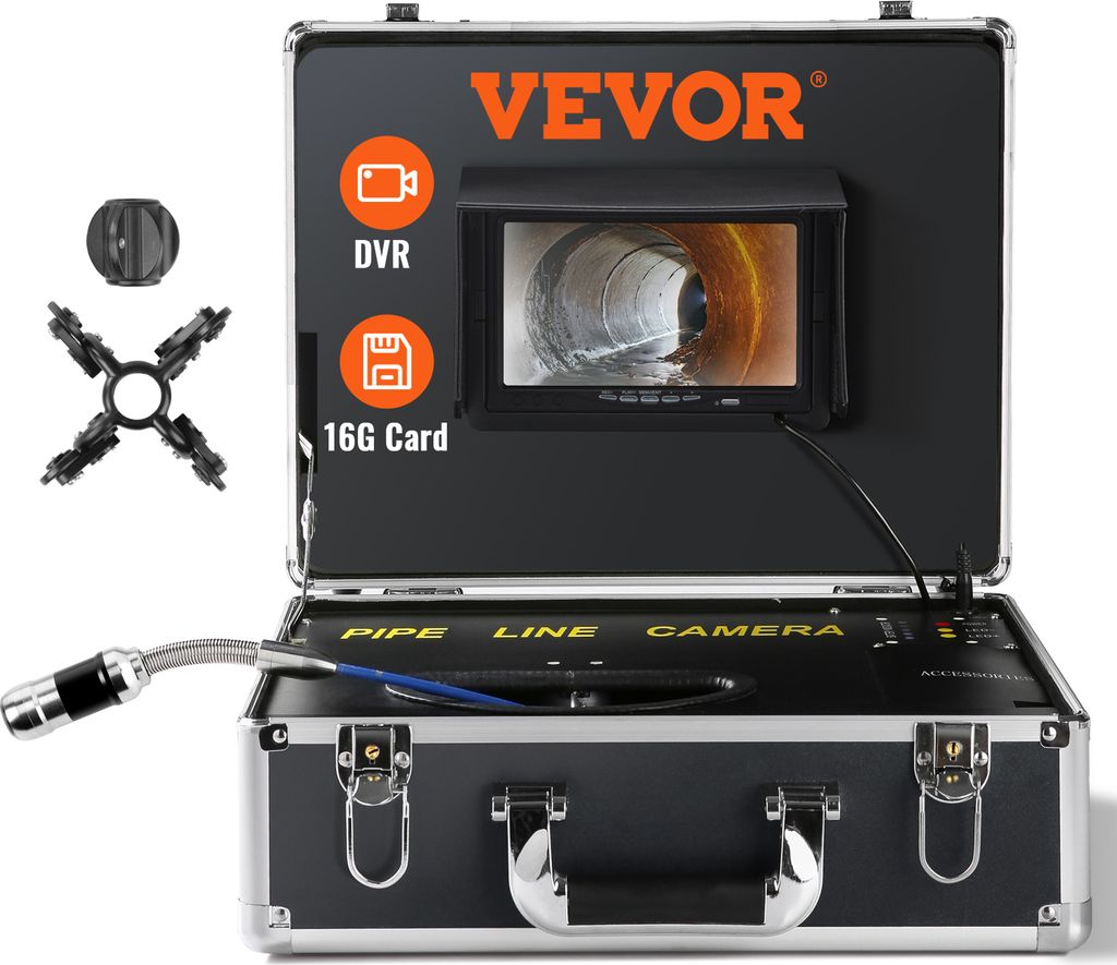 VEVOR Kanalkamera, 50 m, 7-Zoll-Bildschirm, Rohrinspektionskamera mit DVR-Funktion, wasserdichte IP68-Kamera, 12 einstellbare LEDs, mit einer 16 GB...
