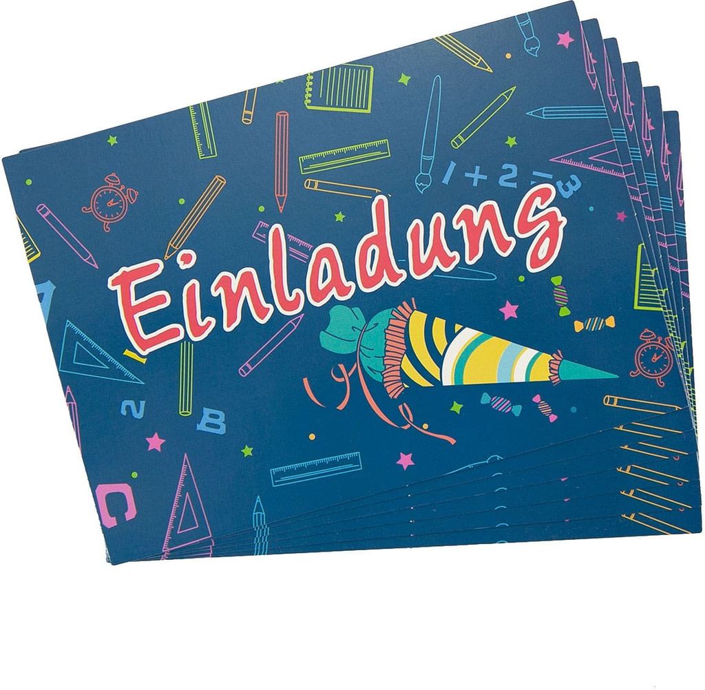 Oblique Unique 6 Einladungskarten für Schuleinführung Schulanfang Einschulung Schulbeginn Einladungen