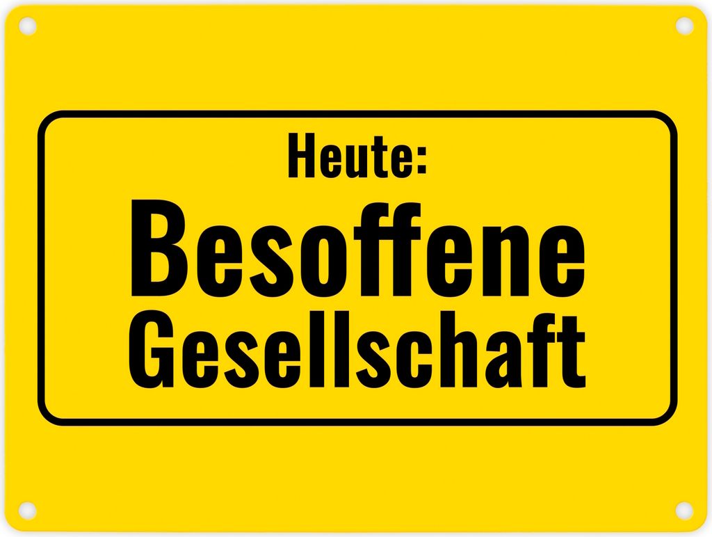 Metallschild in 15x20 cm mit Alkohol-Spruch Heute: Besoffene Gesellschaft