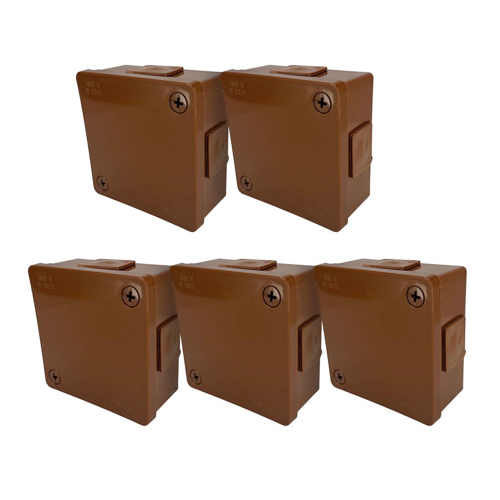 5x Aufputzdose 86x86x40mm IP55 4 Kabeleinführungen 2 Schrauben, Gummidurchführungen braun VP-21 EDO777908 EDO Technic