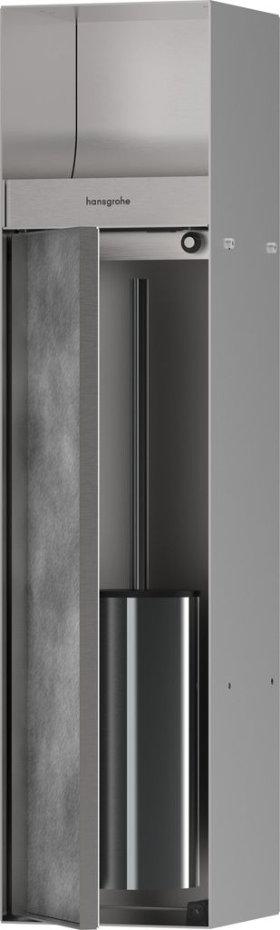 hansgrohe XtraStoris Rock Toilettenbürstenhalter mit Toilettenpapierhalter, Einbau, befliesbare Tür, 145x140x595mm, 56062800