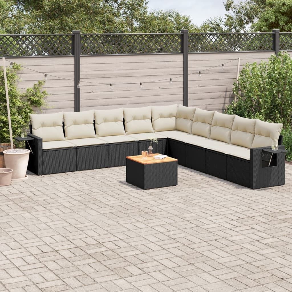 Maison Exclusive - 10-tlg. Garten-Sofagarnitur mit Kissen Schwarz Poly Rattan