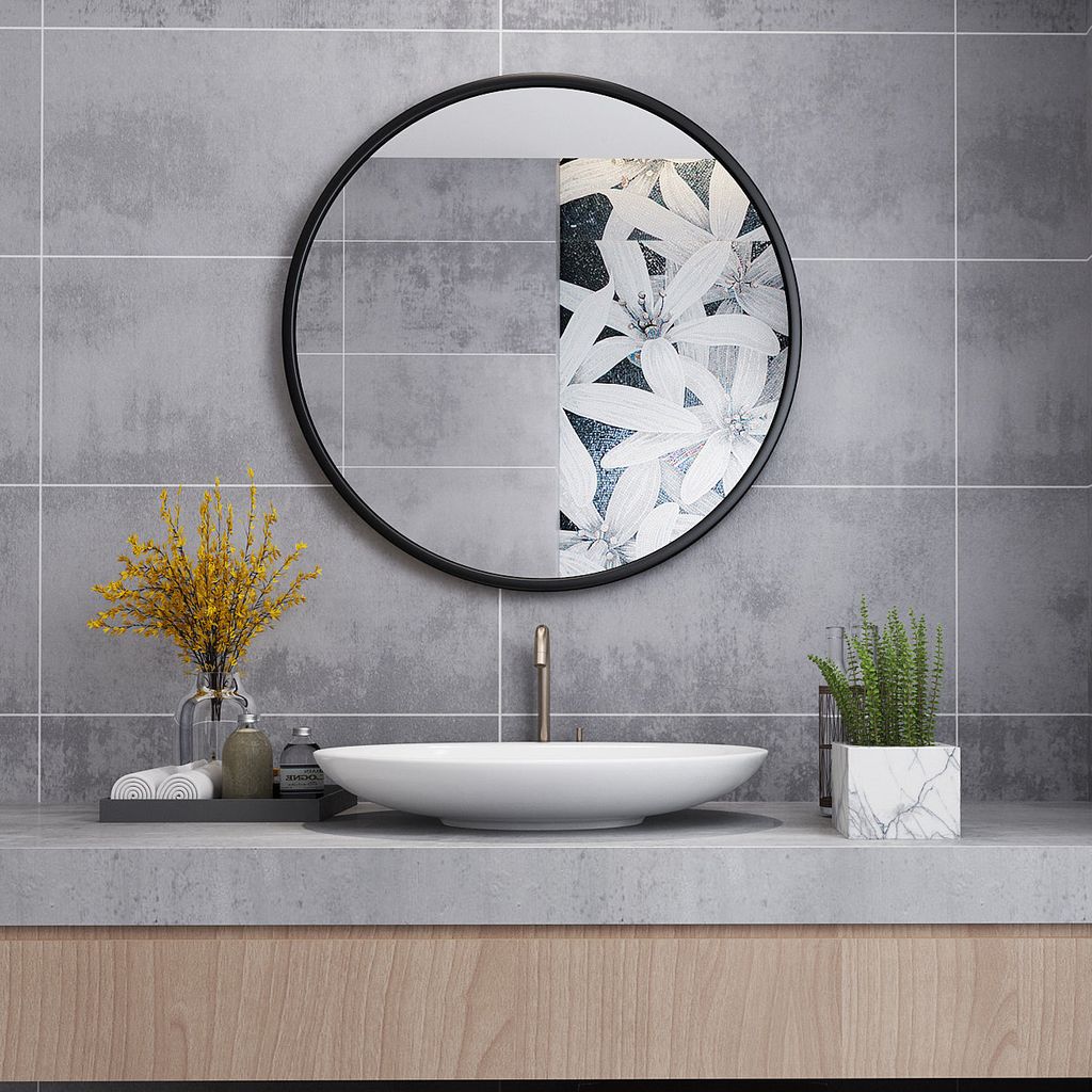 miqu runder badspiegel schwarz 60cm wandspiegel mit metallrahmen spiegel  rund dekospiegel