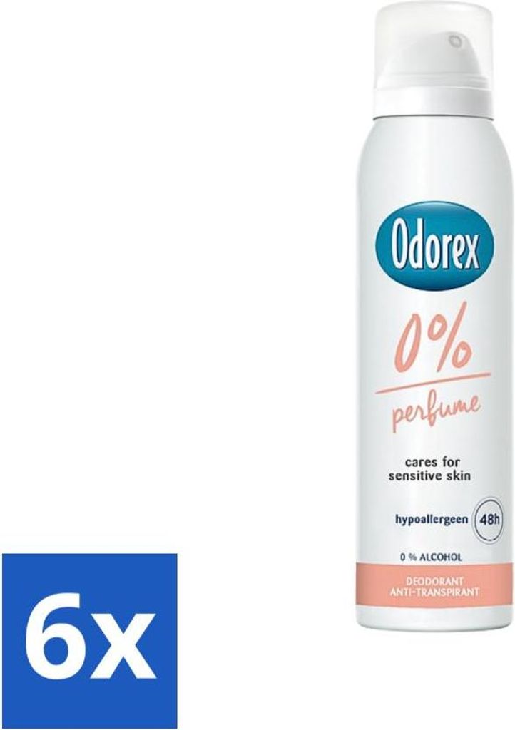 Odorex Deodorant Spray – 0 % parfümfrei – parfümfrei – 150 ml - Vorteilspack - 6 Stücke
