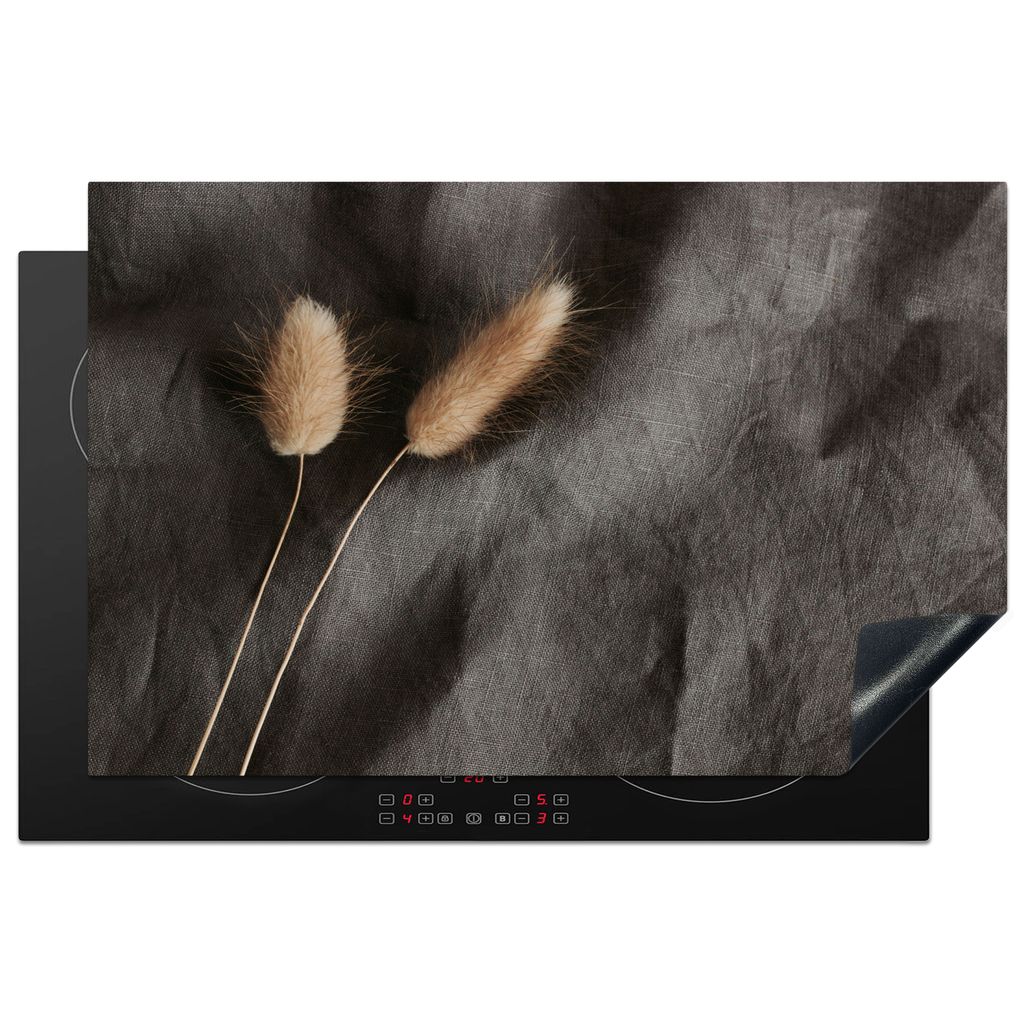 KitchenYeah Herdabdeckplatte Pampasgras - Flieder - Schwarz - Beige , 80x52cm, Küche Deko, Glaskeramikkochfeld Herdabdeckung, Abdeckplatte fùr ...