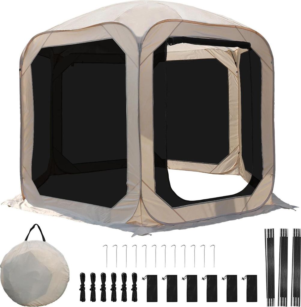 Pop-up Netz-Zelt - Screen-Pavillon 3x3 m - Automatisches Aufstellen - Insektennetz - Stahlgestänge - Für 5–8 Personen - Drei-Jahreszeiten - Meh...