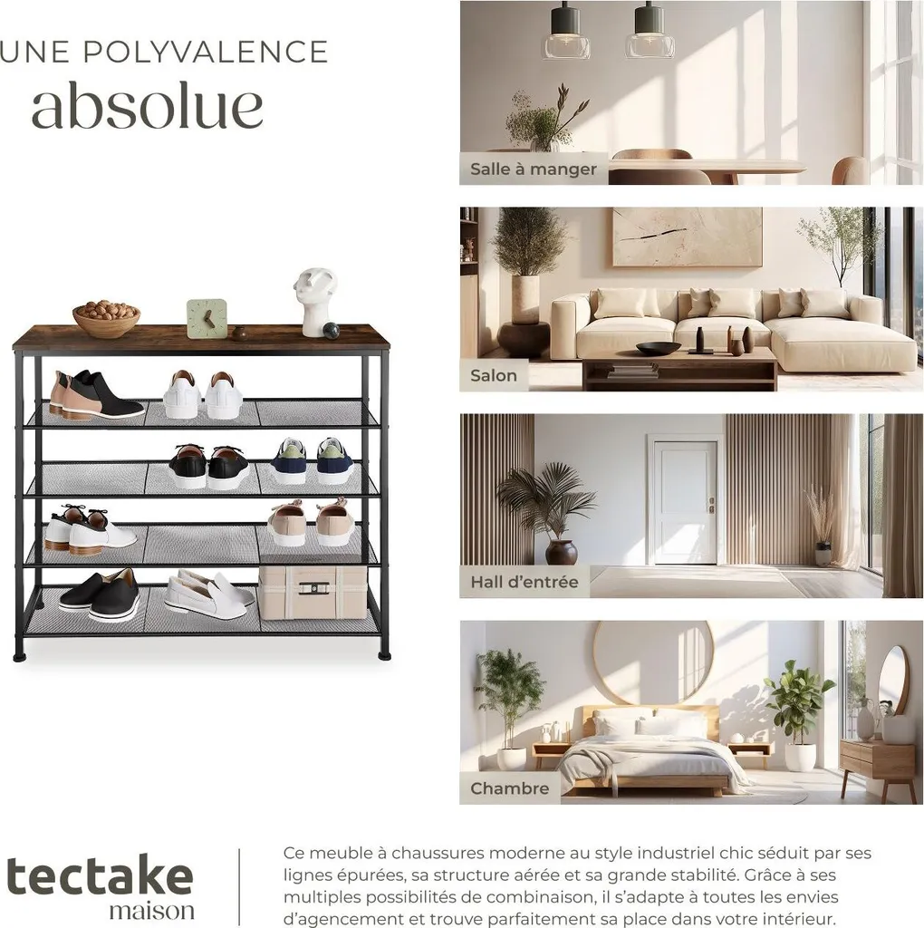 Étagère à chaussures industrielle SHEFFIELD - Style rustique et robuste - 7