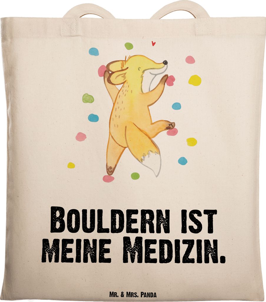 Mr. & Mrs. Panda Shopping Tasche Fuchs Bouldern - Transparent - Geschenk, Boulderhalle, Klettern, Jutebeutel, canvas, Tote Bag, Kletterhalle, Lapto...