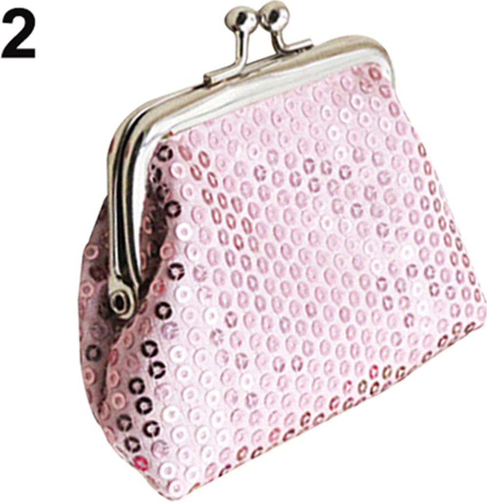 Mode Damen Pailletten Schnalle Mini Geldbörse Clutch Handliche Geldbörse Tasche Rose-Rot