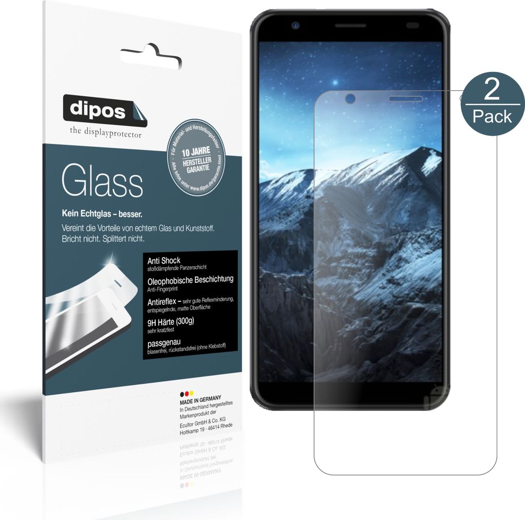 2x Schutzfolie für Konka D8 matt - Anti-Shock 9H Folie dipos Glass Displayfolie