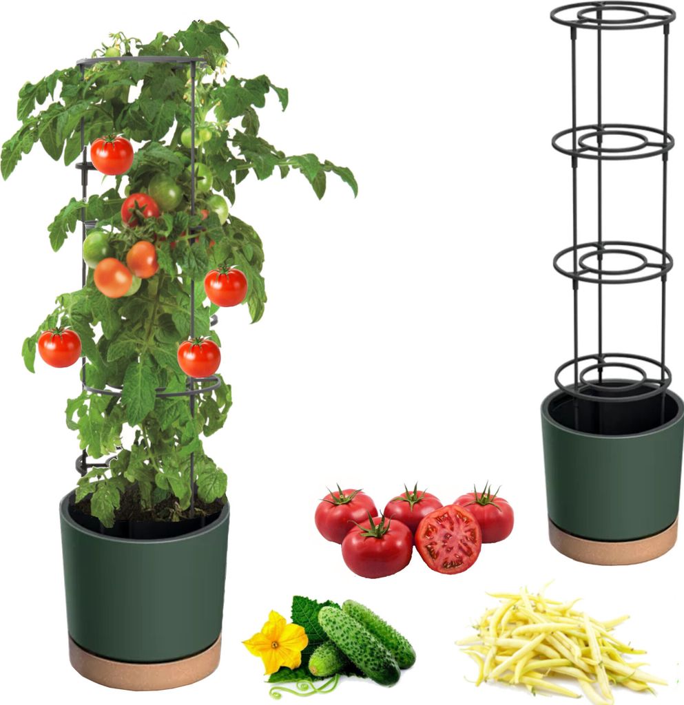 Tomatentopf, Tomatenpflanze Pflanzkübel, Topf zur Anzucht von Kletterpflanzen, Gemüsetopf, Übertopf, Gurken, Bohnen, Ø40cm grün, Kunststoff + ...