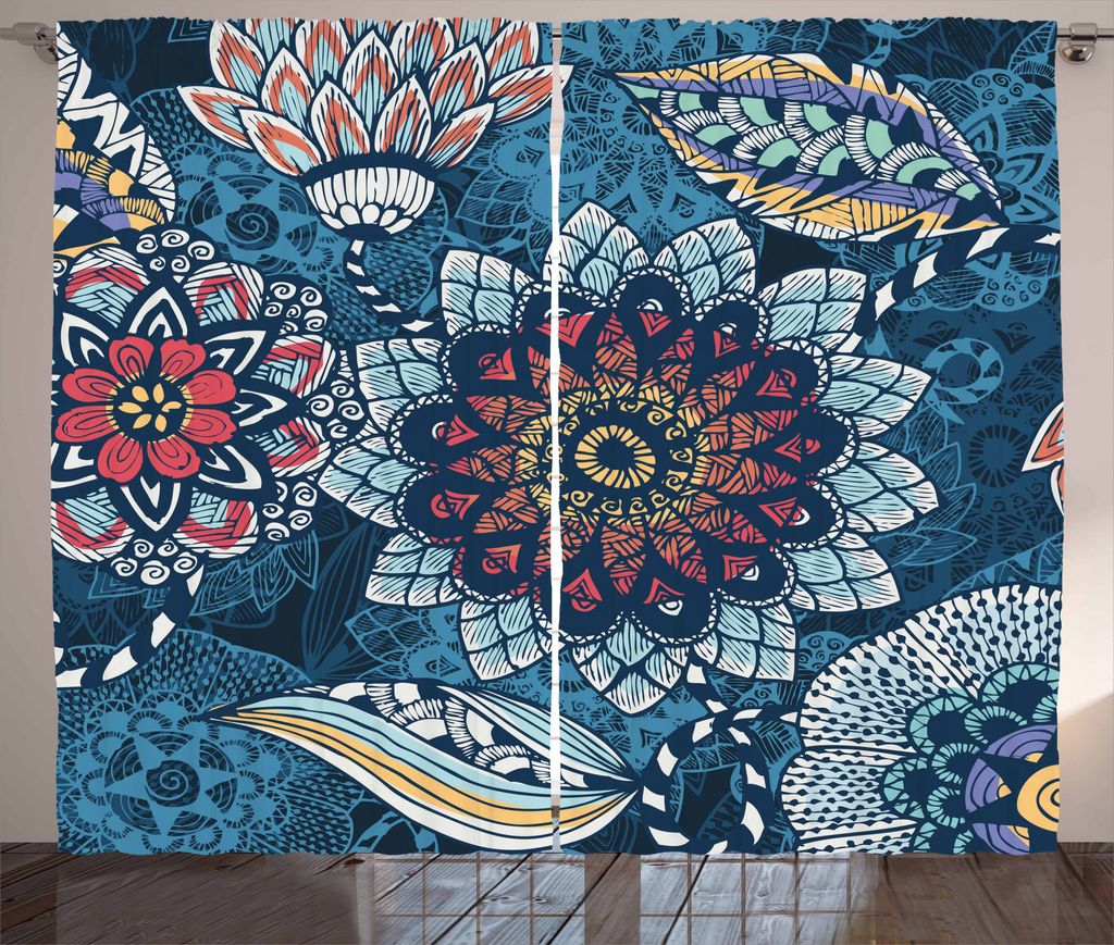 ABAKUHAUS Blume Rustikaler Vorhang, Modernes komplexes Design, Wohnzimmer Universalband Gardinen mit Schlaufen und Haken, 280 x 225 cm, Mehrfarbig