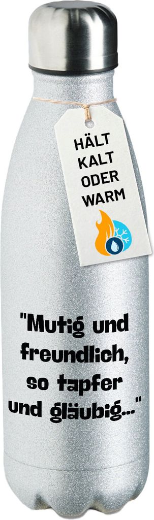 Huuraa Trinkflasche Mutig freundlich tapfer und gläubig 500ml Silver Edelstahl Wasserflasche Trinkflasche Geschenkidee