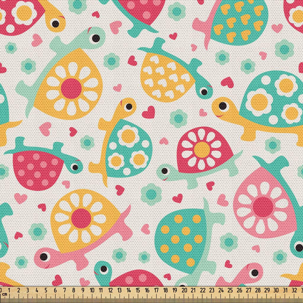 ABAKUHAUS Schildkröte Gewebe als Meterware, Pre-School Themed Cartoon Design Glückliche Schildkröte Zahlen in zufälliger Ausrichtung Nursery, 2...