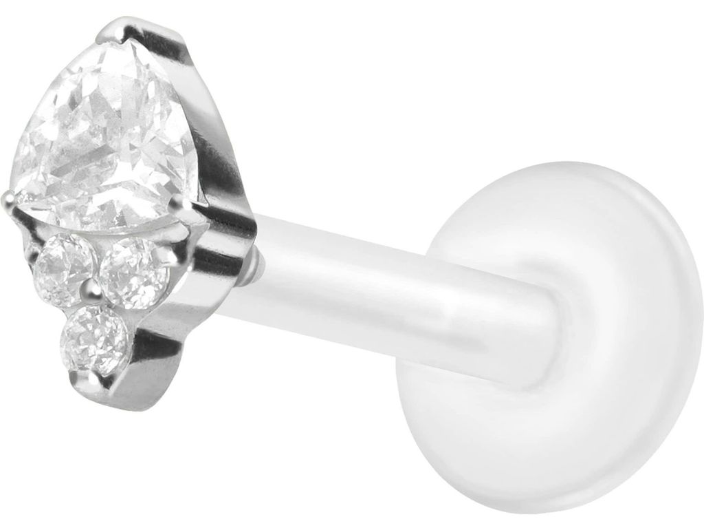 Ohrpiercing, Nasenpiercing PTFE Labret mit Innengewinde + Titan-Aufsatz EINGEFASSTE KRISTALLE Silber Stablänge: 8mm | Stabstärke: 1,2mm