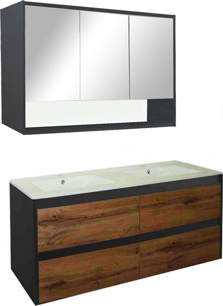 Leziter Porto 120 Komplettbadmöbel in Anthrazit Landhaus-Eiche