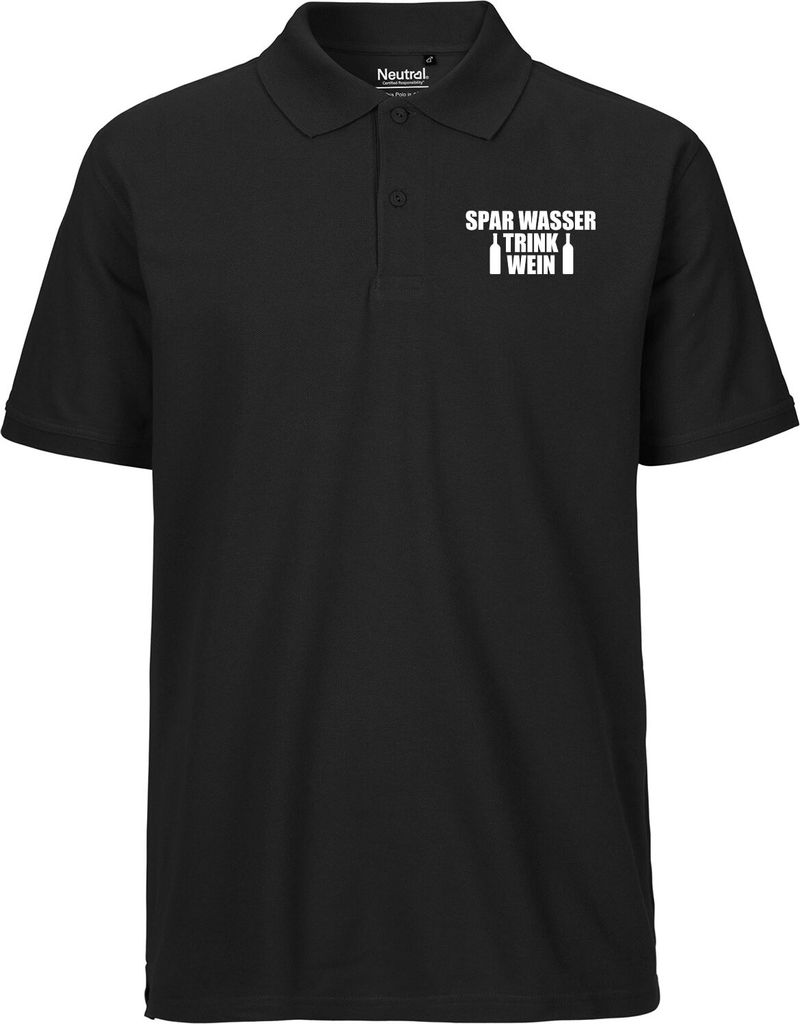 Huuraa Männer Poloshirt Spar Wasser Trink Wein Weinflasche Geschenk Größe L Black Bio Baumwolle Fairtrade Spar Wasser Trink Wein Geschenkidee