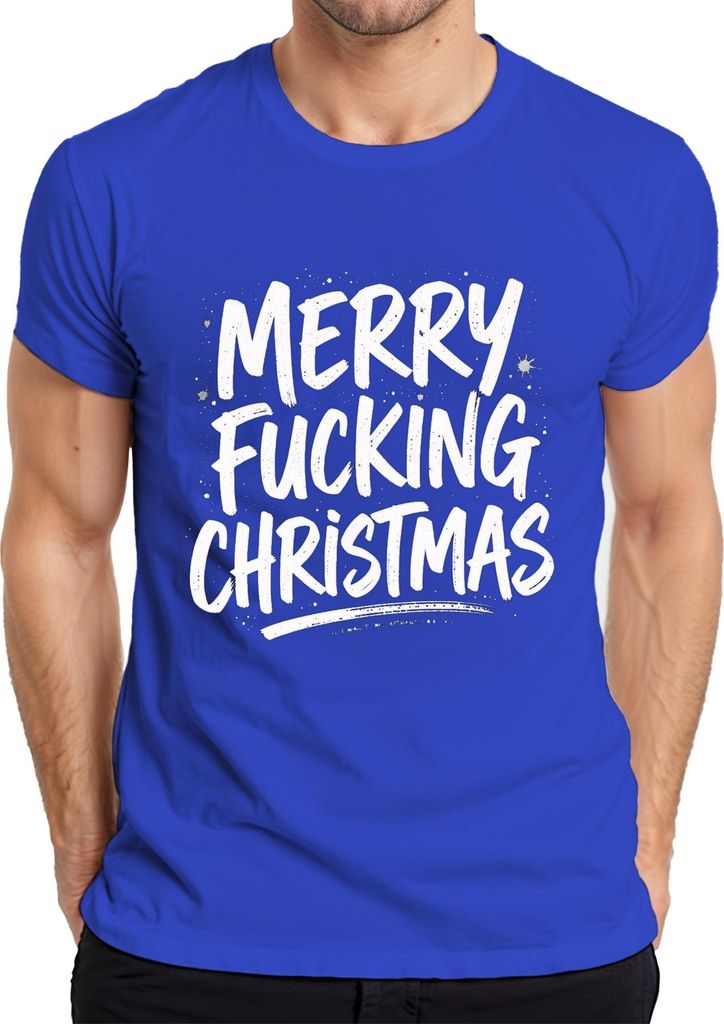 Merry Fucking Christmas Weihnachten frech sarkastisch Geschenk Herren T-Shirt, Blau, L