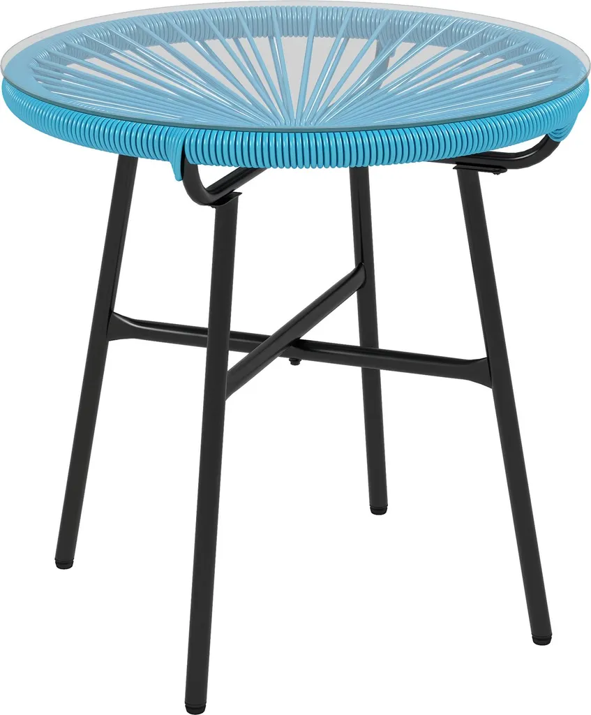 Table de Jardin Stable Résistante aux Intempéries en Résine et Verre Bleu