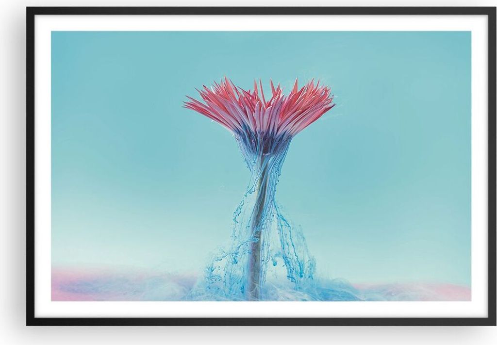 Gerahmtes Poster - Schwarzer Rahmen - Rosa Gänseblümchen Tinte - 91,5x61 cm - Wand Bild - Wanddeko - Wandbilder - Kunstposter - Wandposter - Bild...